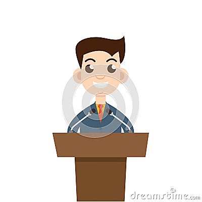Public speaking, flat design. Orator speaking. Vector illustration Vector Illustration