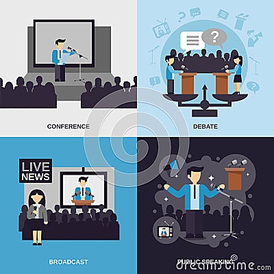 Public Speaking Flat Set Vector Illustration