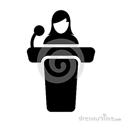 Public Speaking Icon Vector Female Person on Podium Vector Illustration