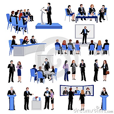 Public Speaking People Flat Icons Collection Vector Illustration