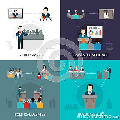 Public Speaking Set Vector Illustration