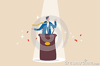 Public speaking skill, confident, charisma, hand gesture, voice and expression to win the audience concept, confidence businessman Vector Illustration