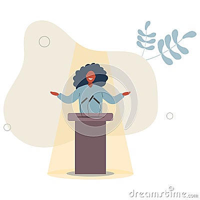 Public speaking skill, confident, charisma, hand gesture, voice and expression to win the audience concept.flat vector Stock Photo