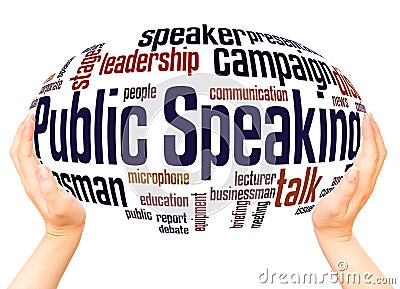 Public Speaking word cloud hand sphere concept Stock Photo