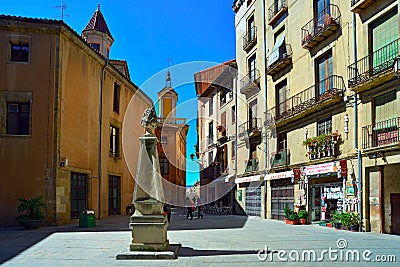 Public stone drinking fountain. Vic, Spain. Editorial Stock Photo