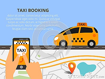 Public taxi on line service, mobile application. Navigation map Vector Illustration