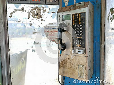 Public telephones dirty in Bangkok, Thailand. Editorial Stock Photo