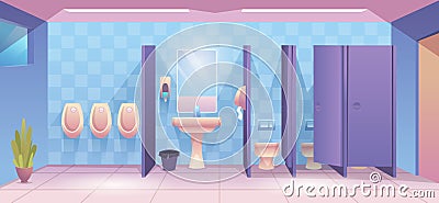 Public toilet. Empty cleaning room wc for male and female person clean toilet interior vector cartoon background Vector Illustration