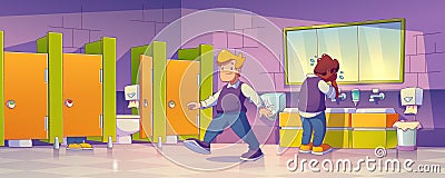 Public toilet in school. Cartoon boy restroom Vector Illustration