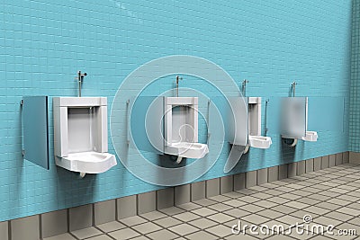 Public toilets with white porcelain urinals in line Cartoon Illustration