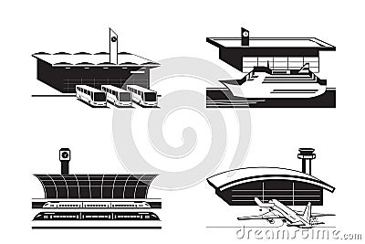 Public transport stations from above Vector Illustration