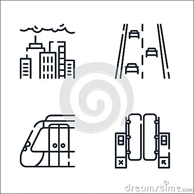 public transportation line icons. linear set. quality vector line set such as gateway, subway, road Vector Illustration