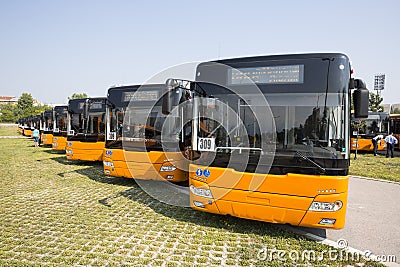 Public transportation new busses front Editorial Stock Photo