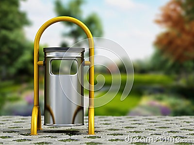 Public trash bin in the park. 3D illustration Cartoon Illustration