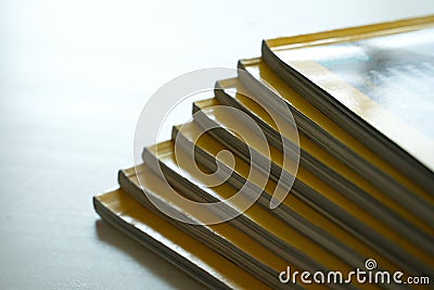 Publication Newspaper and journal books background and catalog design article magazine press Newspaper with tablet Stock Photo