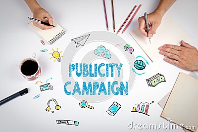 Publicity Campaign. The meeting at the white office table Stock Photo