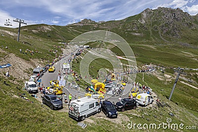 Publicity Caravan on Col du Tourmalet - Tour de France 2018 Editorial Stock Photo