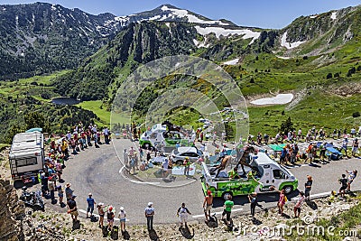 Publicity Caravan in Pyrenees Mountains Editorial Stock Photo