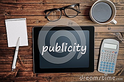 Publicity word on tablet pc Stock Photo