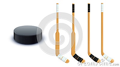 Puck and sticks isolated Vector Illustration