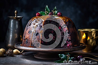 Pudding cake berries fresh food. Generate Ai Stock Photo
