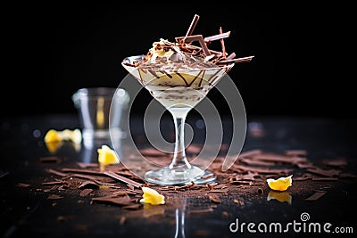 pudding in a martini glass, chocolate shavings on top Stock Photo