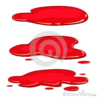 Set puddle blood liquid, pool plash vector, cartoon style, isolated, illustration, on a white background Vector Illustration