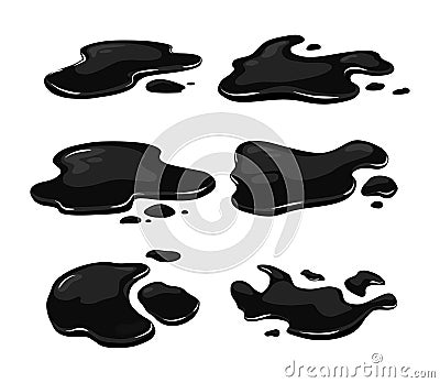 Puddle of oil slick spill isolated on the white background. Set of black stain. Vector illustration. Vector Illustration