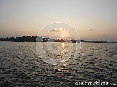 Sunset, Backwater in Puducherry, a quiet little town on the southern coast of India. Stock Photo