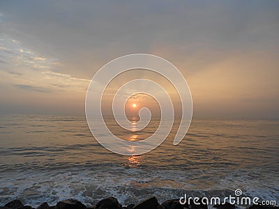 Sunrise in Puducherry, a quiet little town on the southern coast of India. Stock Photo