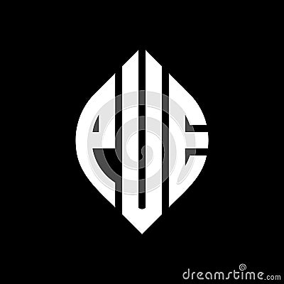 PUE circle letter logo design with circle and ellipse shape. PUE ellipse letters with typographic style. The three initials form a Vector Illustration