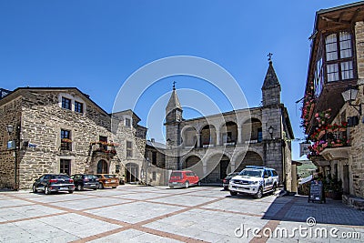 View of the main square of the medieval town of Puebla de Sanabria, Zamora Editorial Stock Photo