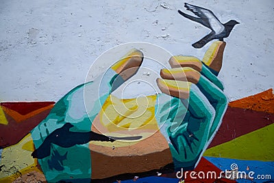 Puebla, Mexico-November 7, 2016: Peace graffiti Editorial Stock Photo