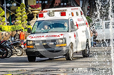 Puebla, Mexico - October 31, 2018. Ambulance car Editorial Stock Photo
