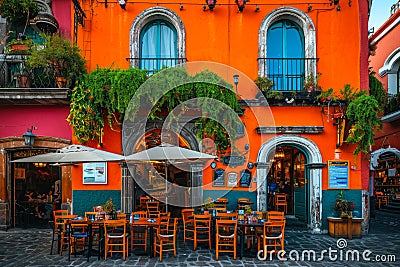 Puebla's Culinary Gem: Single-Floor Restaurant with Cool Mexican Flair. Stock Photo