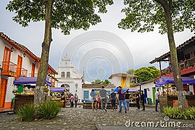 Pueblito Paisa is the replica of a town of yesteryear built in 1978 on the top of Cerro Nutibara located in MedellÃ­n Editorial Stock Photo