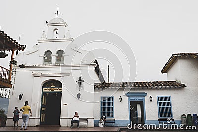 Pueblito Paisa is the replica of a town of yesteryear built in 1978 on the top of Cerro Nutibara located in MedellÃ­n Editorial Stock Photo