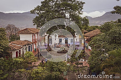 Pueblito Paisa is the replica of a town of yesteryear built in 1978 on the top of Cerro Nutibara located in MedellÃ­n Stock Photo