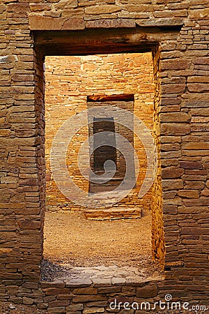 Chaco Culture National Historical Park, UNESCO World Heritage Site, Doorways in Anasazi Ruins at Pueblo Bonito, New Mexico, USA Stock Photo