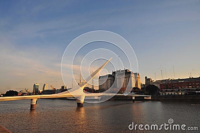 Puente de la Mujer (Womens Bridge), is a rotating footbridge for Dock 3 of the Puerto Madero district of Buenos Aires, Editorial Stock Photo