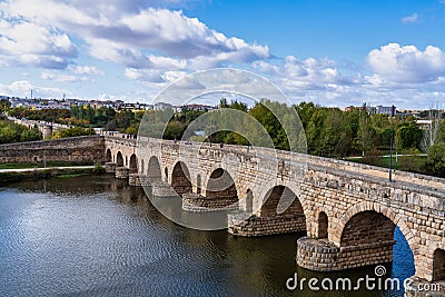 Puente Romano, the Roman Bridge in Merida, Extremadura, Spain. Stock Photo