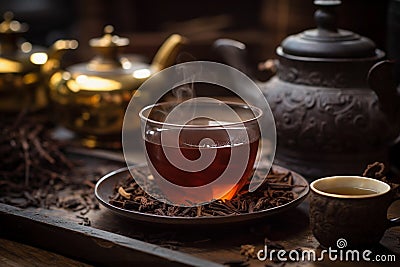 Puer tea in a glass cup Stock Photo