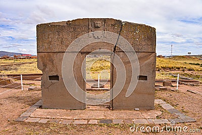 The Puerta de Sol Gateway of the Sun of the Kalasasaya, at the Tiwanaku archeological site, near La Paz, Bolivia Editorial Stock Photo