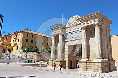 Puerta del Puente. Cordoba, Andalusia. Spain. Columns, arch. Editorial Stock Photo