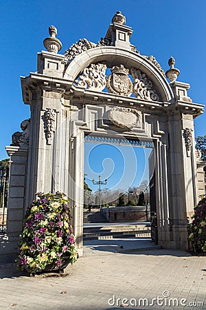 Puerta Felipe IV and Plaza Parterre in The Retiro Park in City of Madrid Editorial Stock Photo