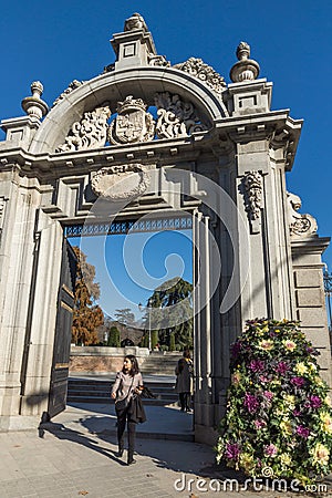 Puerta Felipe IV and Plaza Parterre in The Retiro Park in City of Madrid, Spain Editorial Stock Photo