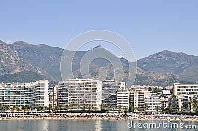 PUERTO BANUS, SPAIN Panorama of Puerto Banus, Marbella, Spain Stock Photo