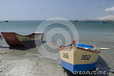 Puerto Culebras, Ancash, Peru Fishermen sail close to the coast at the seaside of Huarmey Ancash, Peru Editorial Stock Photo