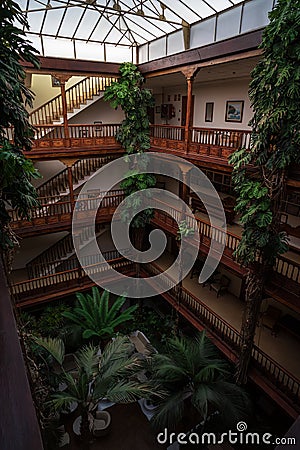 Courtyard (patio) of the oldest hotel on the island of Tenerife - Hotel Monopol Editorial Stock Photo