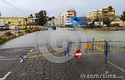 Puerto De Sagunto, Spain 20/01/2020: Floods after the storms Editorial Stock Photo